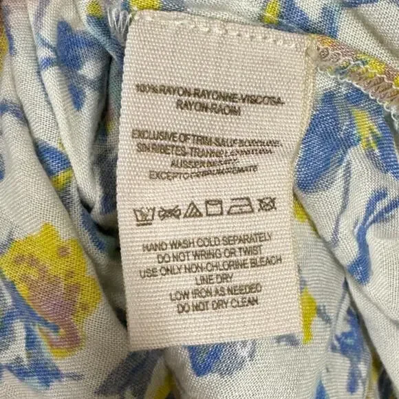 Free People English Garden Smocked Floral Print Dress XS Yellow Blue Boho Mini - Picture 7 of 8